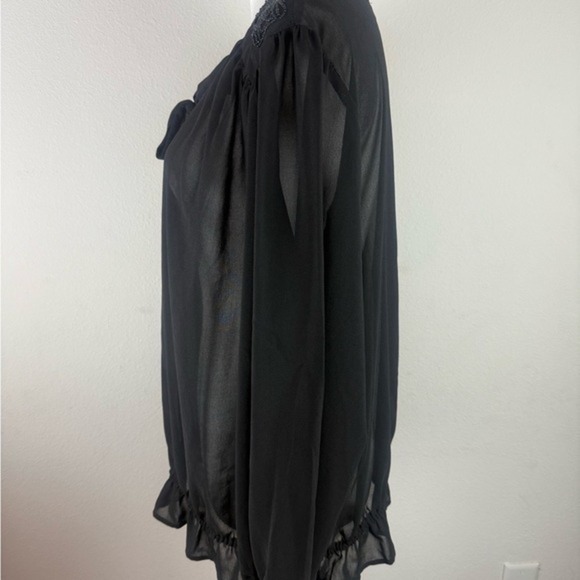 A.N.A Women’s Black‎ Sheer Blouse XL Tie Neck Long Sleeve Lightweight Size XL - Picture 5 of 11